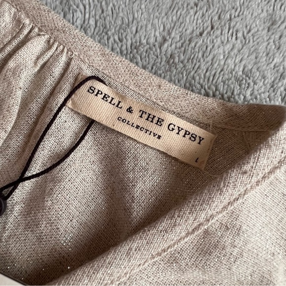 NWT Spell & The Gypsy Collective Lola Linen Tunic Dress Biscuit Ivory Large - Picture 3 of 17